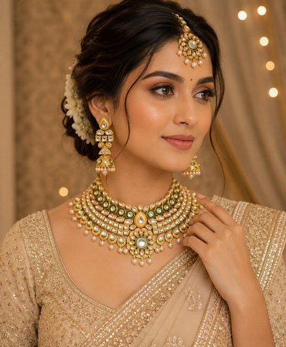 Green Kundan Pearl Choker Set