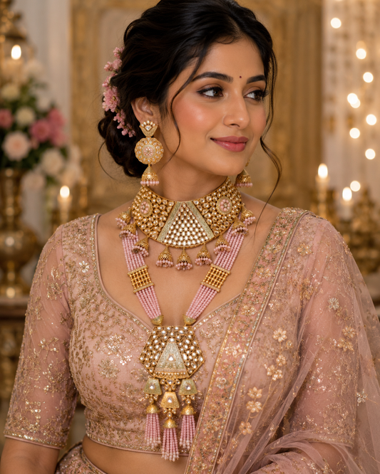 Blush Pink Kundan Bridal Necklace Set