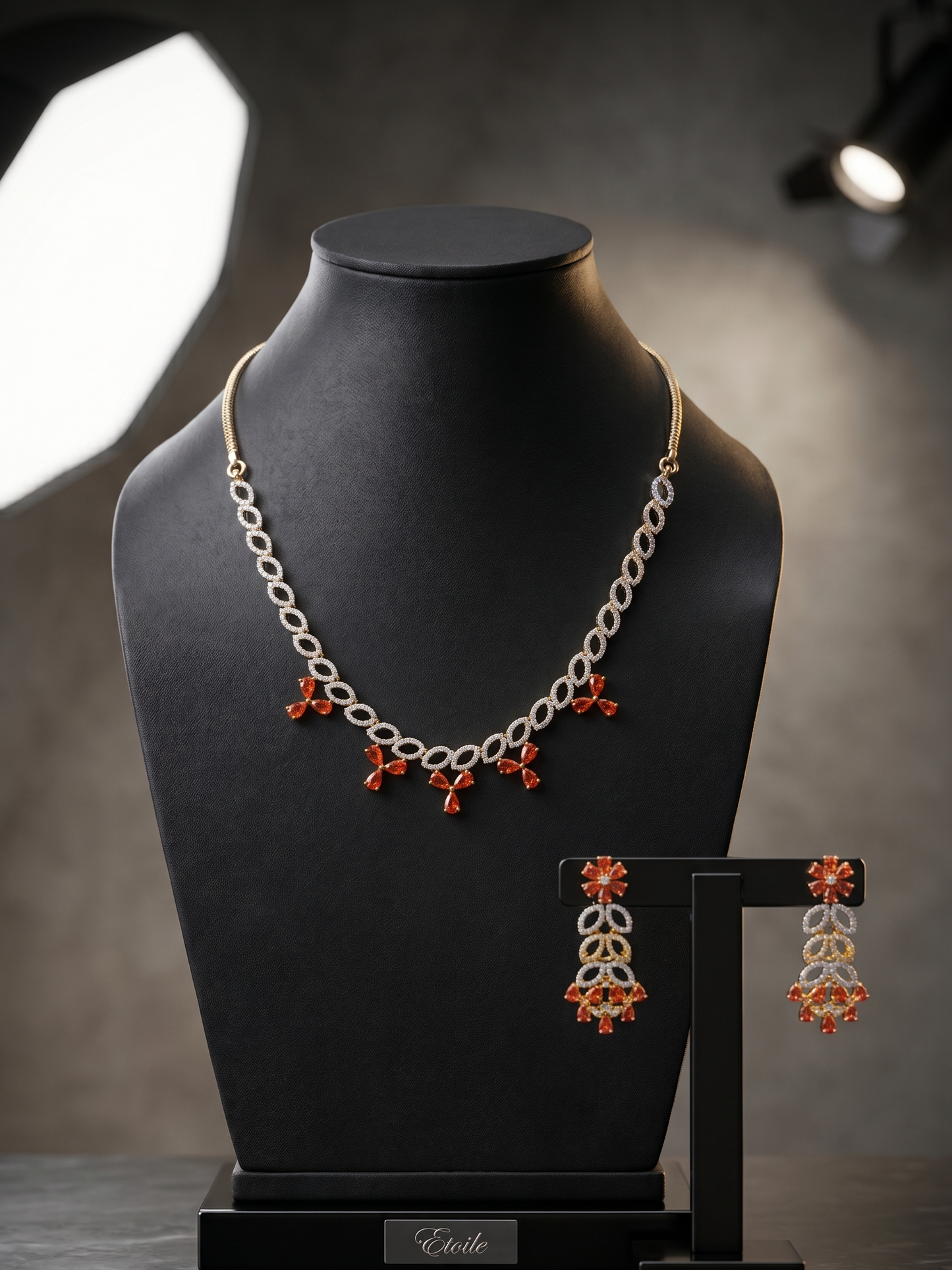 Ruby Floral Diamond Look Necklace Set