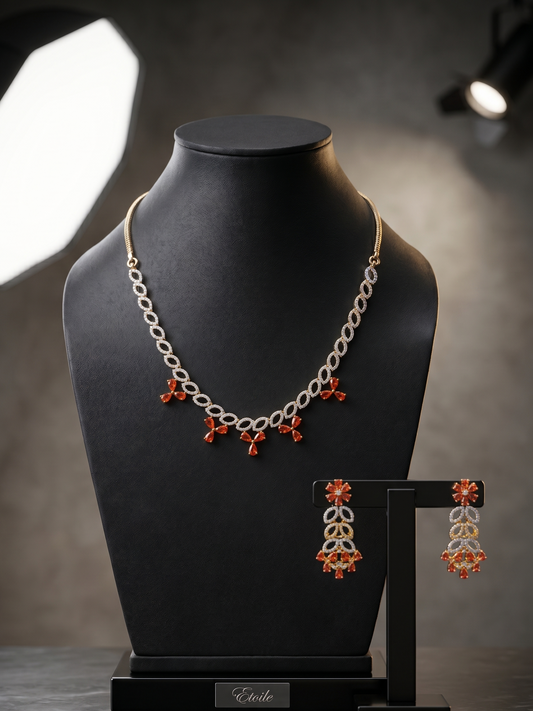 Ruby Floral Diamond Look Necklace Set