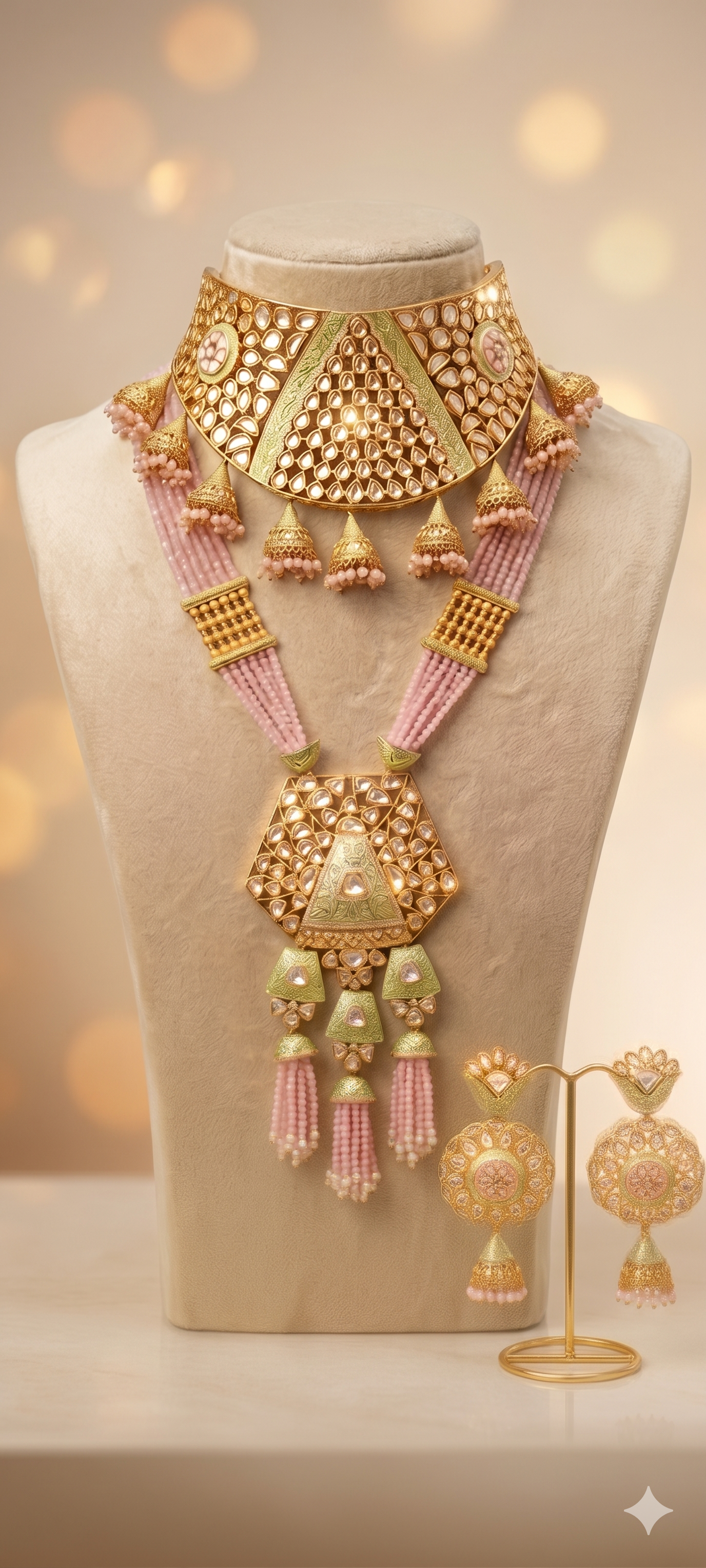 Blush Pink Kundan Bridal Necklace Set