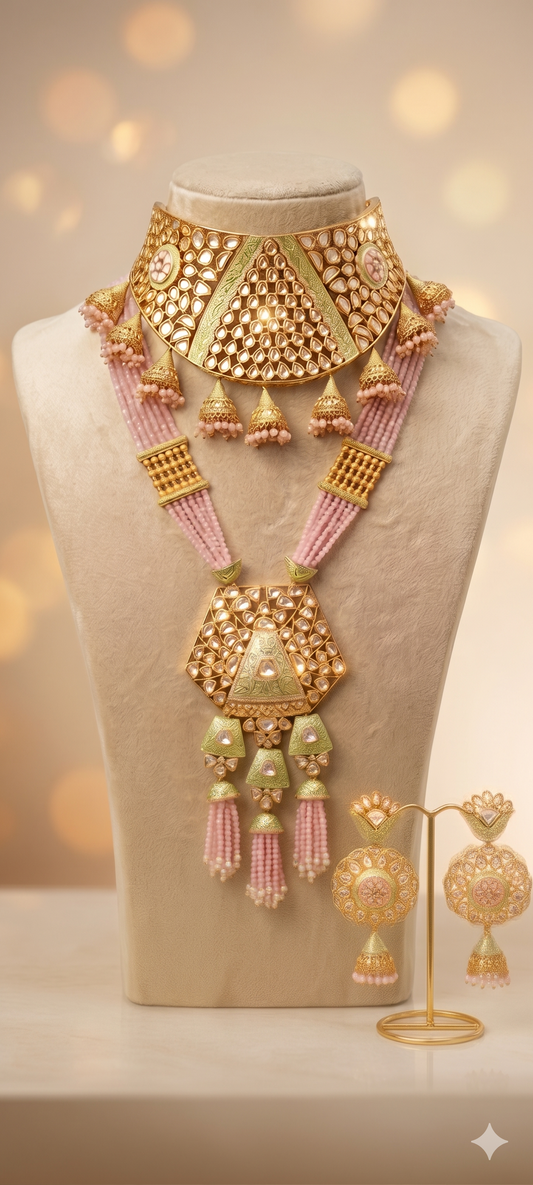 Blush Pink Kundan Bridal Necklace Set