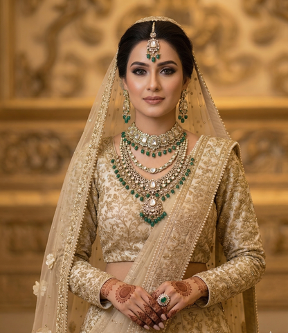 Emerald Kundan Bridal Jewelry Set