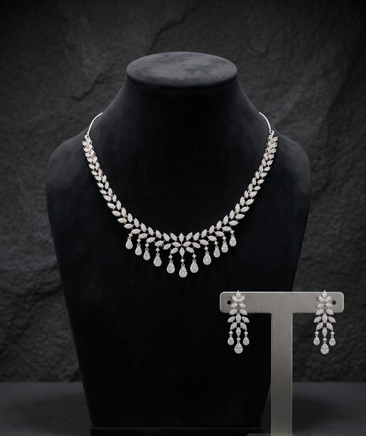Diamond Leaf Bridal Necklace Set