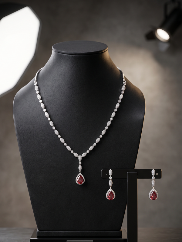 Ruby Teardrop Diamond Necklace Set
