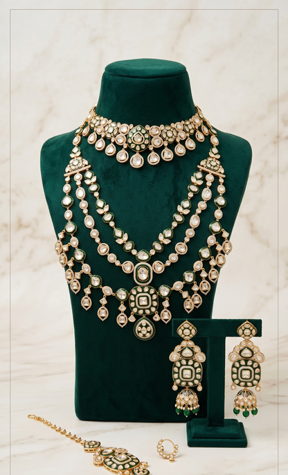 Emerald Polki Layered Necklace Set