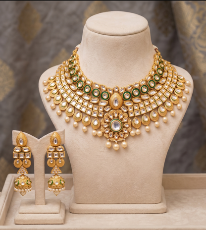 Green Kundan Pearl Choker Set