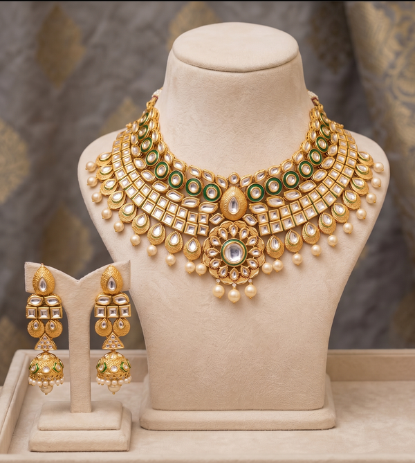 Green Kundan Pearl Choker Set