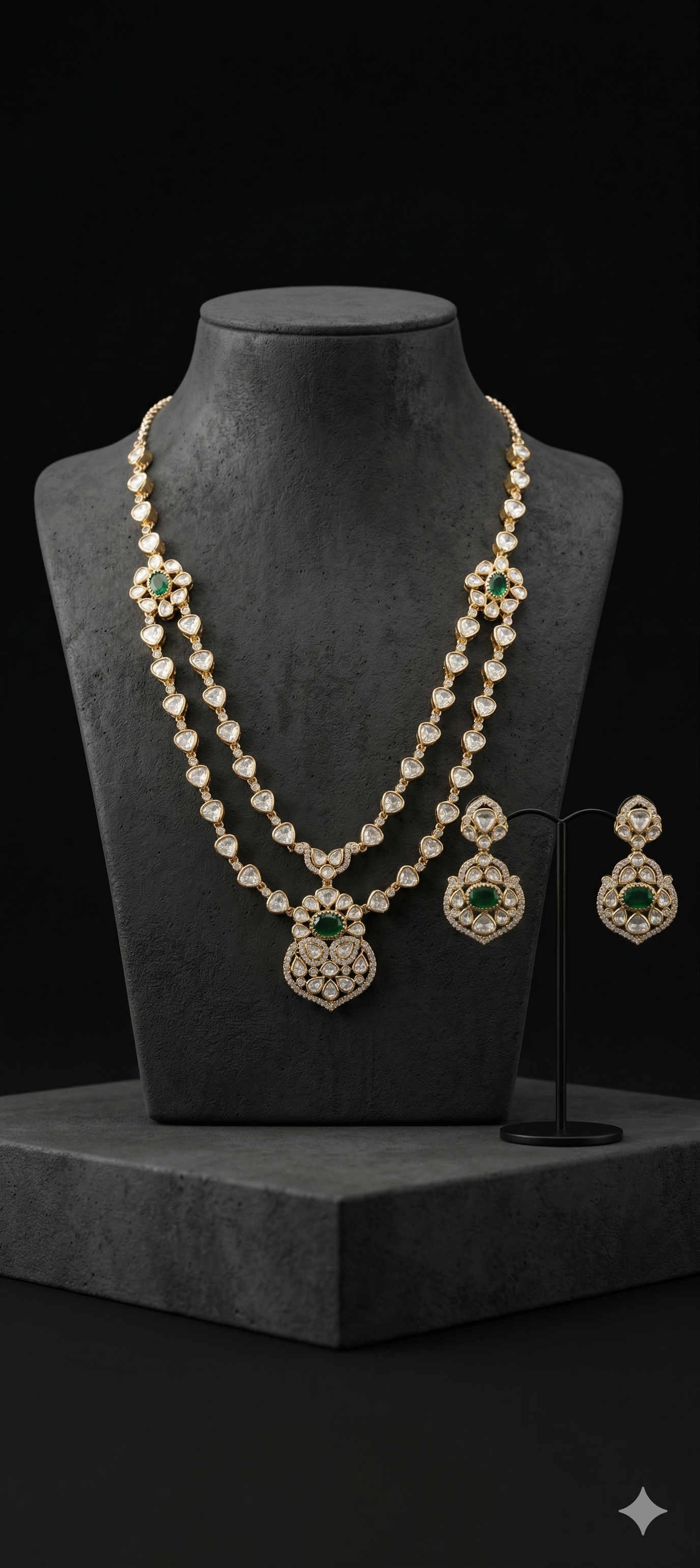 Emerald Polki Long Necklace Set