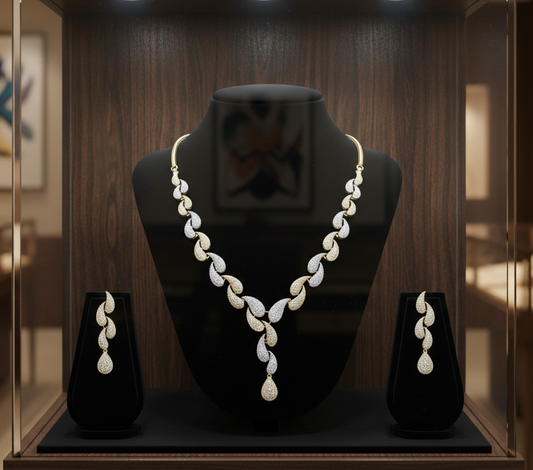 Luxury Diamond Look Leaf Necklace Set