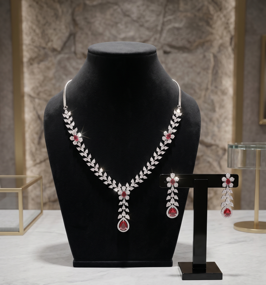 Ruby & Diamond Floral Necklace Set