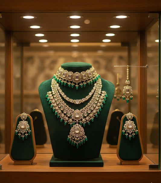 Emerald Kundan Bridal Jewelry Set