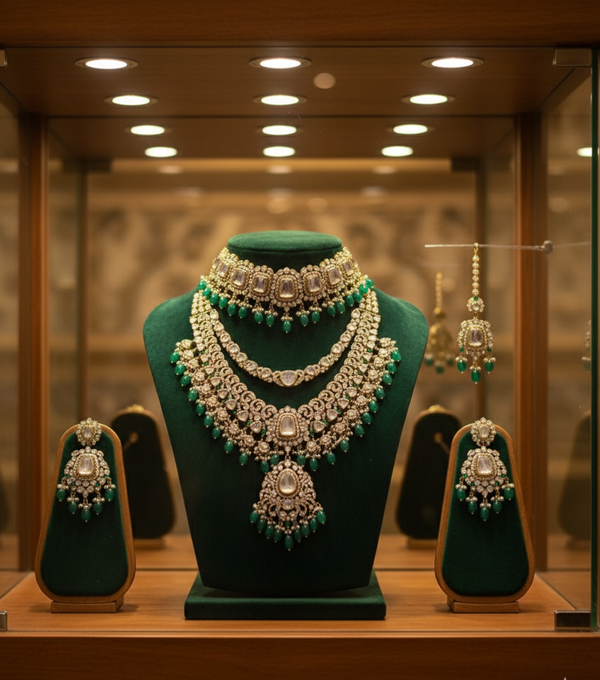 Emerald Kundan Bridal Jewelry Set
