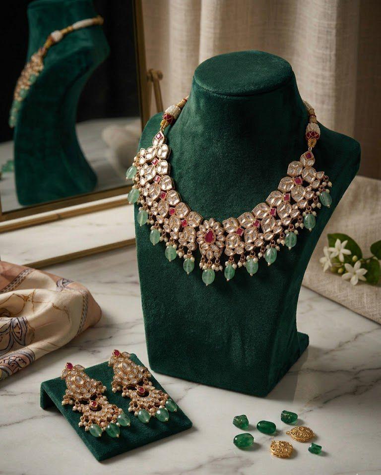 Mint Green Polki Kundan Necklace Set