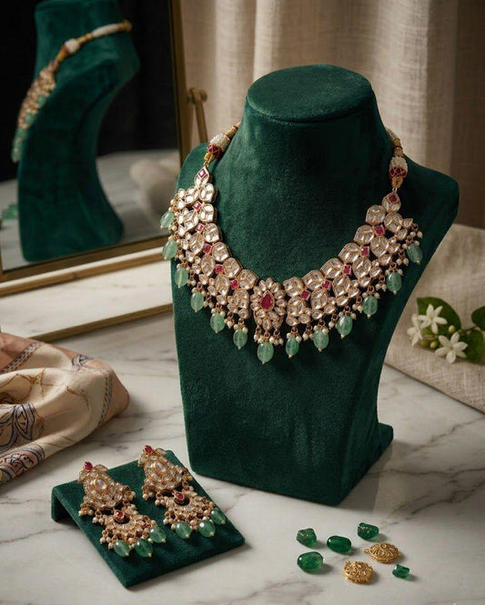 Mint Green Polki Kundan Necklace Set