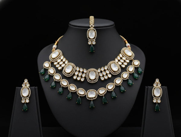 Emerald Polki Layered Necklace Set