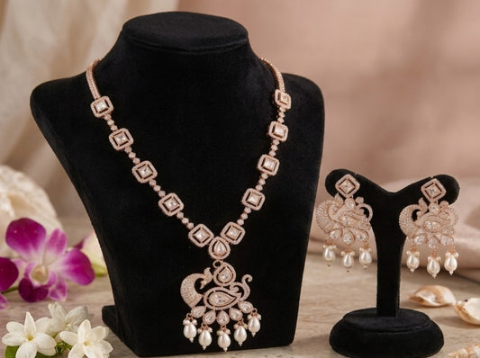 Rose Gold Pearl Pendant Necklace Set