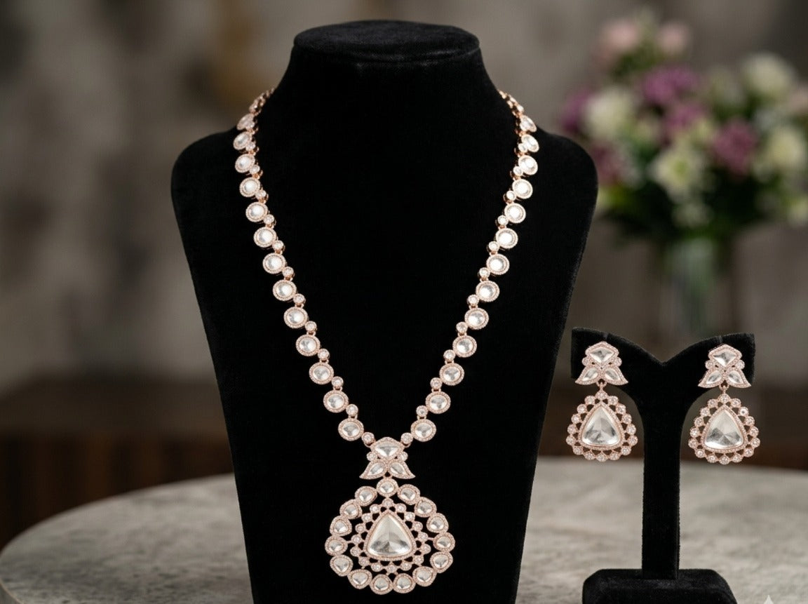 Rose Gold Solitaire Pendant Necklace Set
