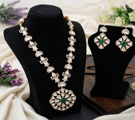 Emerald Polki Pendant Necklace Set