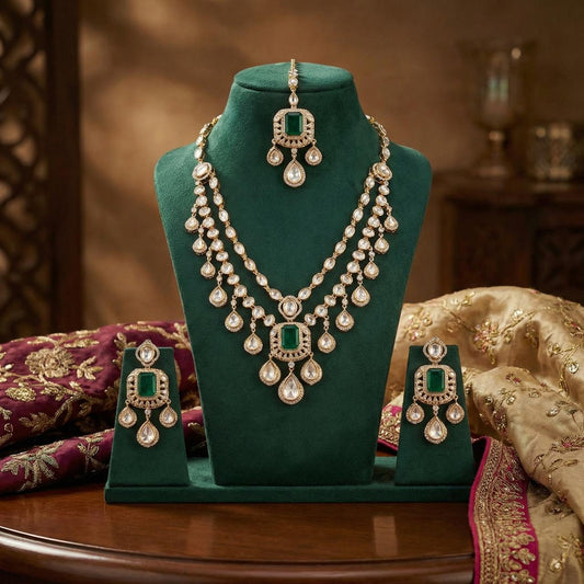 Emerald Polki Layered Necklace Set