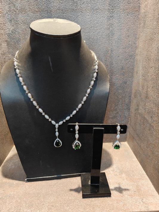 Emerald Drop Diamond Look Necklace Set