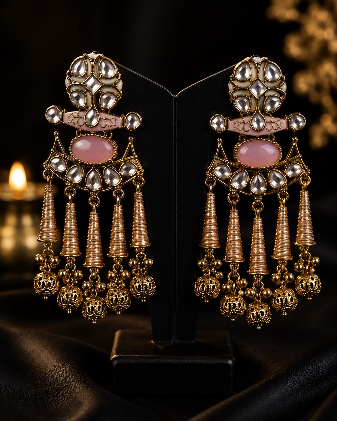 Pink Kundan Tassel Earrings