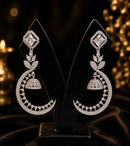 American Diamond Hoop Jhumka Earrings