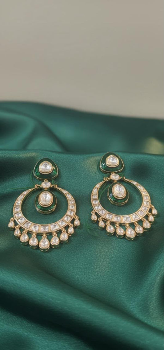 Green Kundan Chandbali Earrings