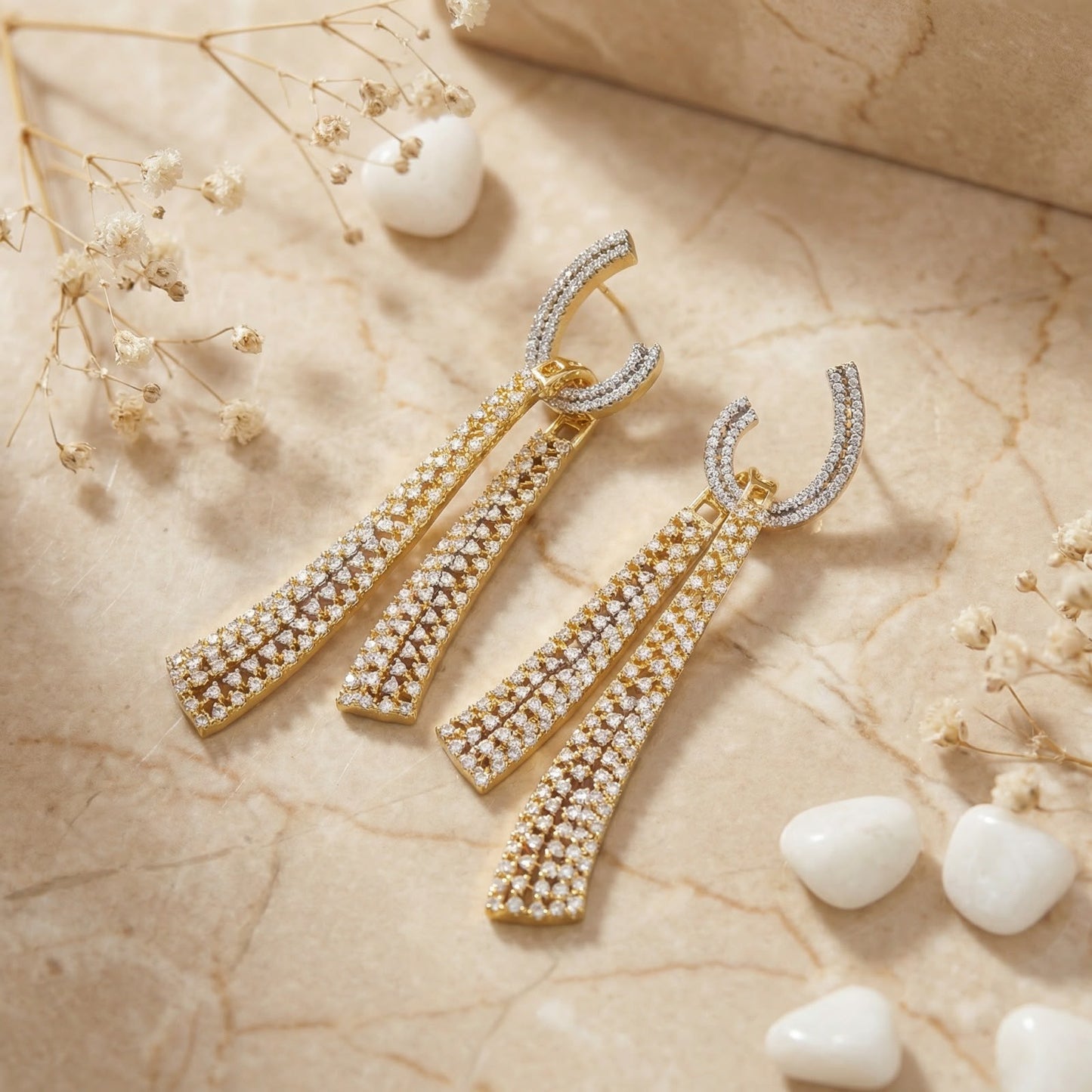 Gold Plated American Diamond Long Drop Earrings