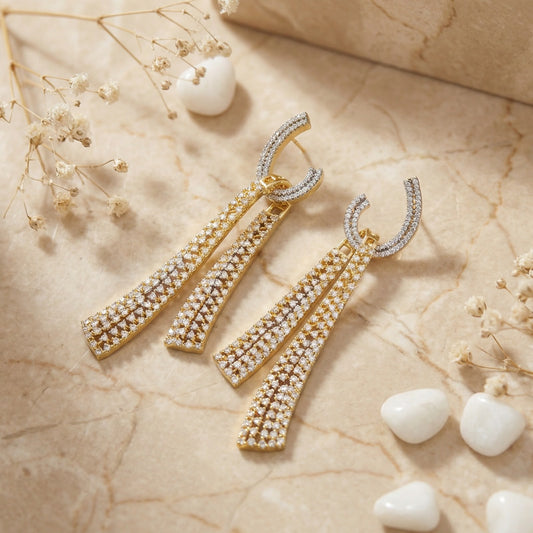 Gold Plated American Diamond Long Drop Earrings