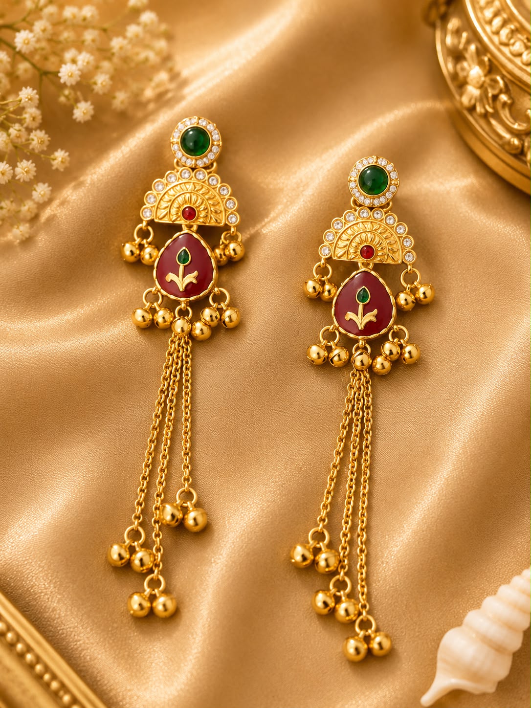 Gold Temple Long Chain Earrings