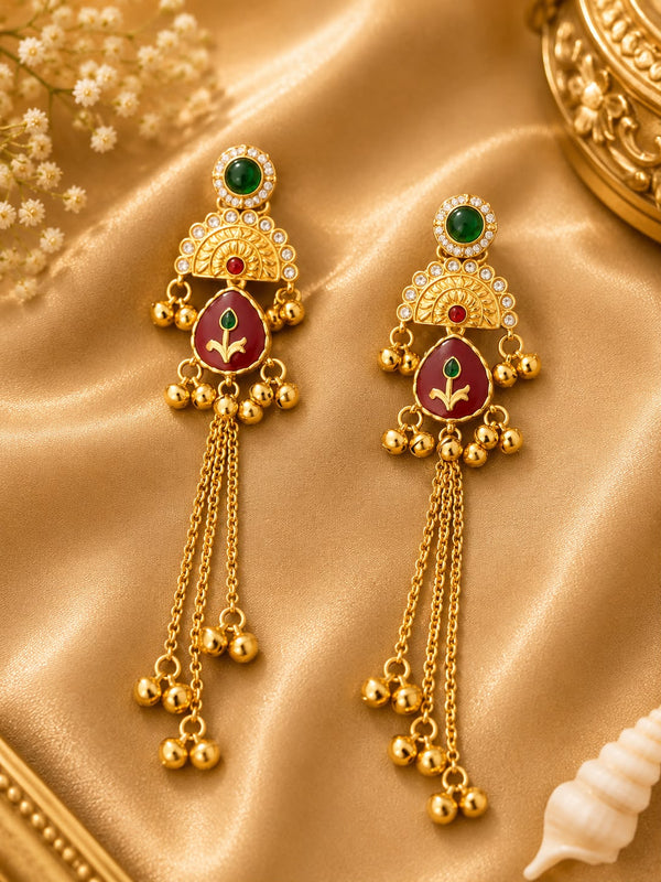 Gold Temple Long Chain Earrings