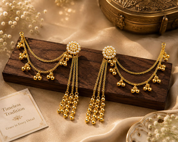 Gold Pearl Tassel Ear Cuff Earrings
