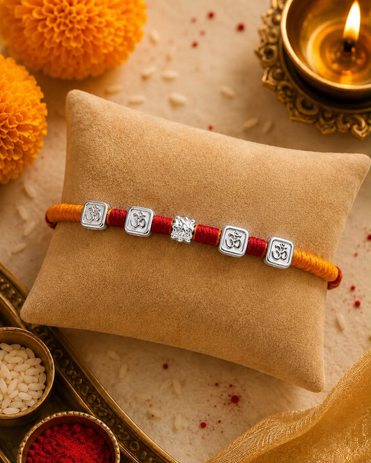 Premium Silver Om & Ganesha Rakhi