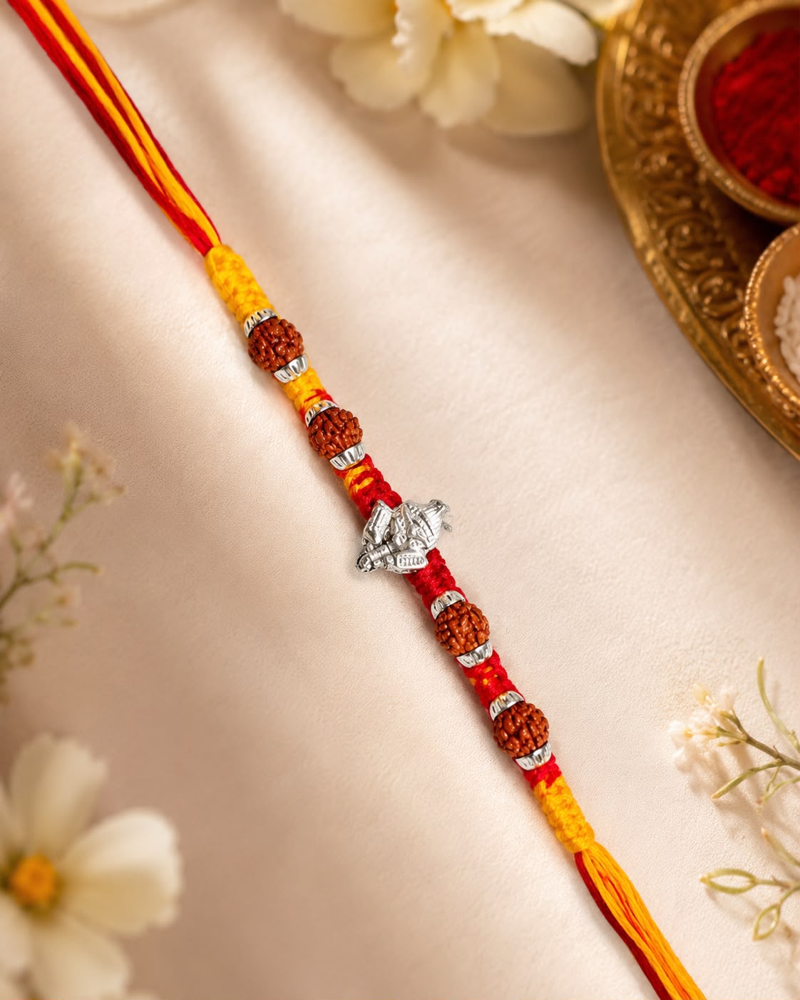 Premium Rudraksha & Silver Ganesha Rakhi