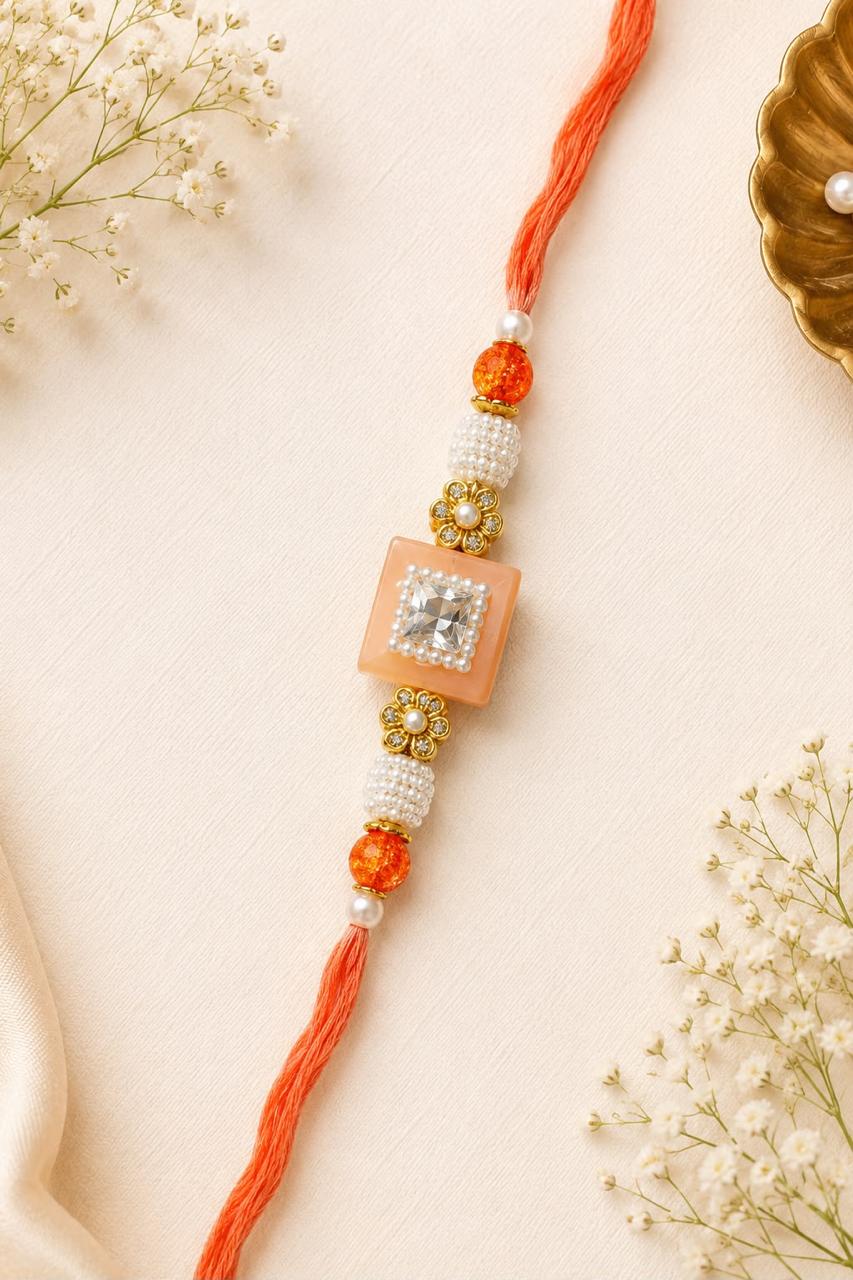 Premium Designer Pearl & Stone Rakhi for Brother