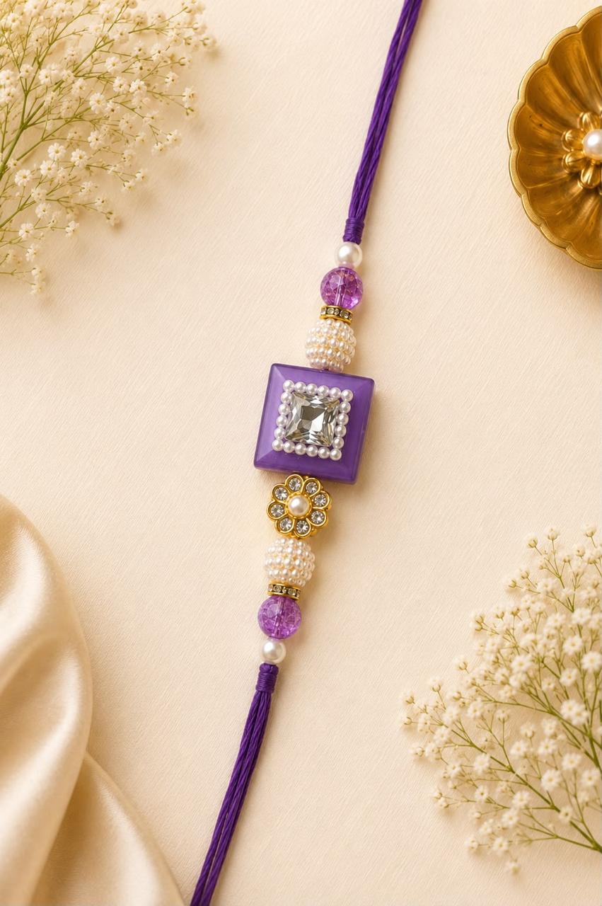 Purple Designer Pearl & Stone Rakhi for Brother