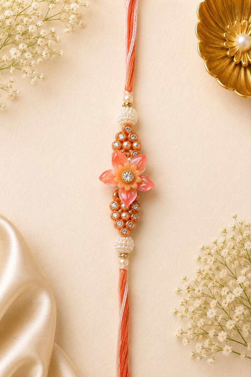 Peach Floral Designer Rakhi for Brother