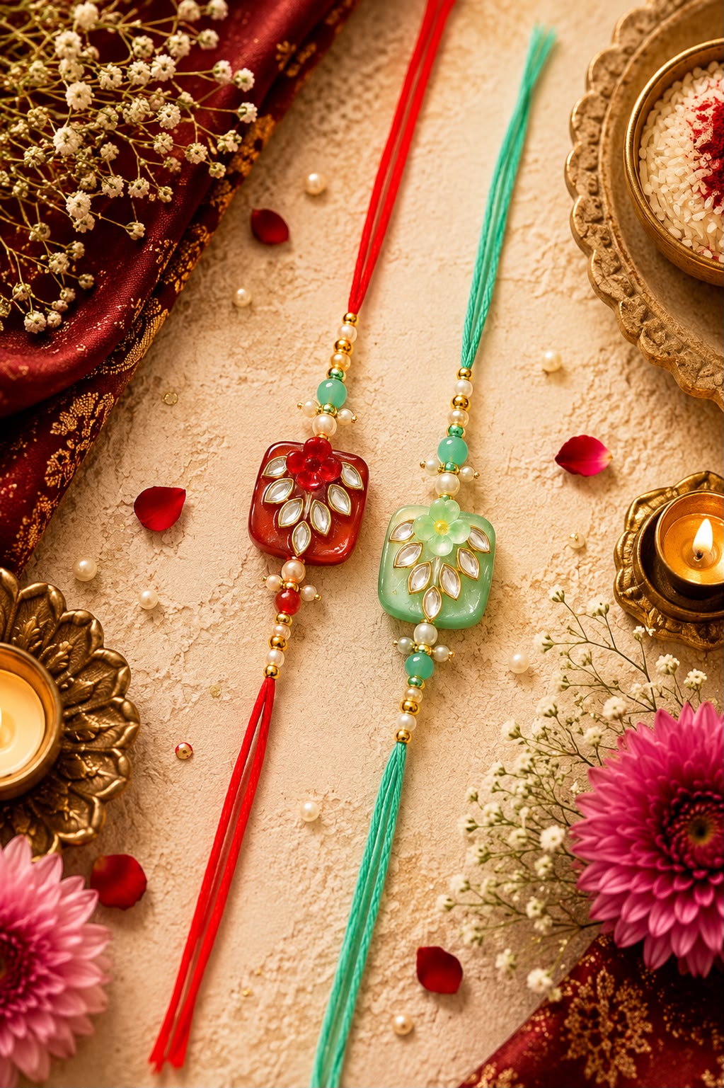 Premium Handmade Floral Rakhi Set of 2