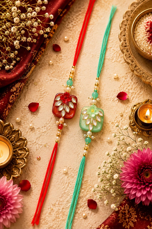 Premium Handmade Floral Rakhi Set of 2