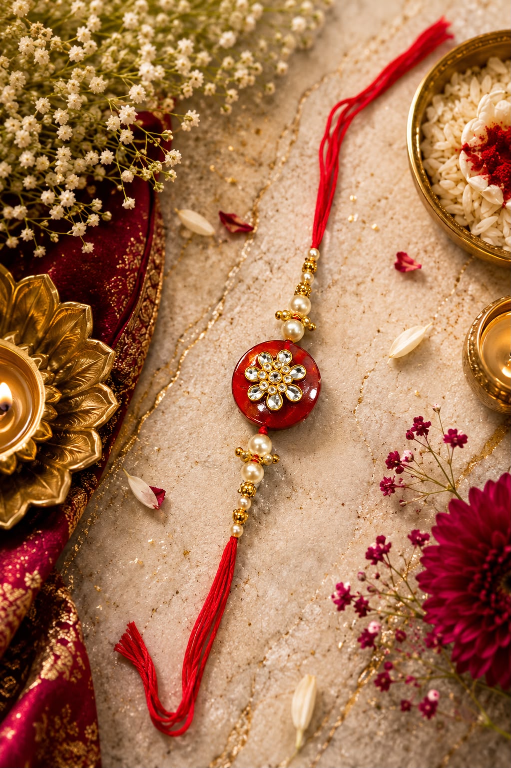 Red Floral Designer Rakhi for Brother