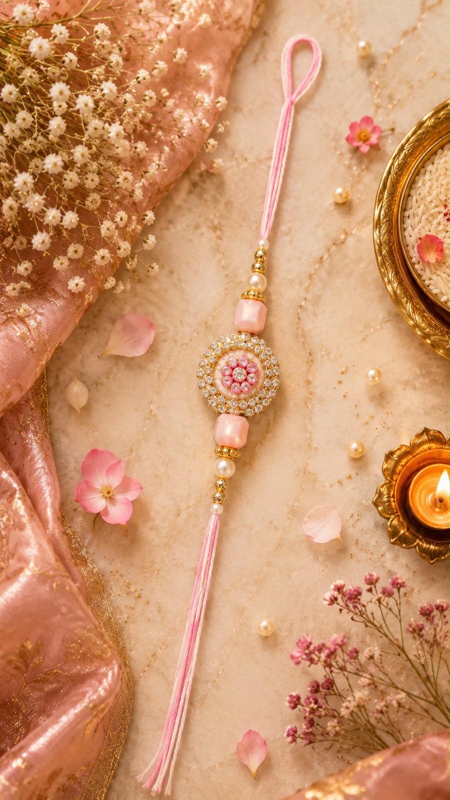 Pink Crystal Designer Rakhi for Brother