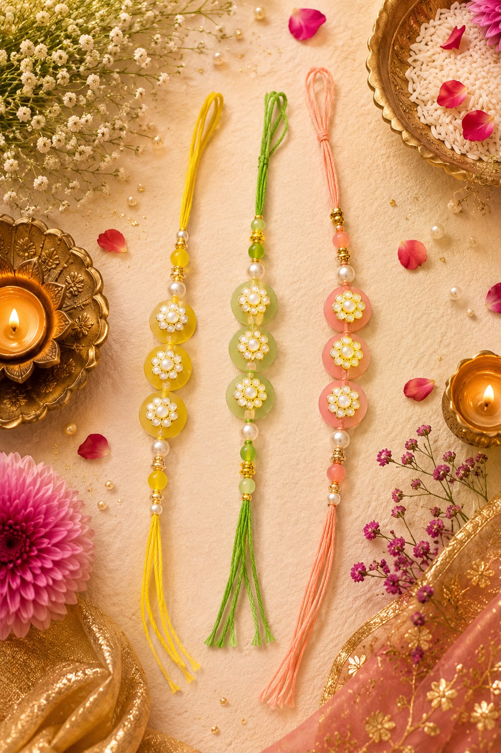 Pastel Designer Rakhi Set of 3 for Brothers