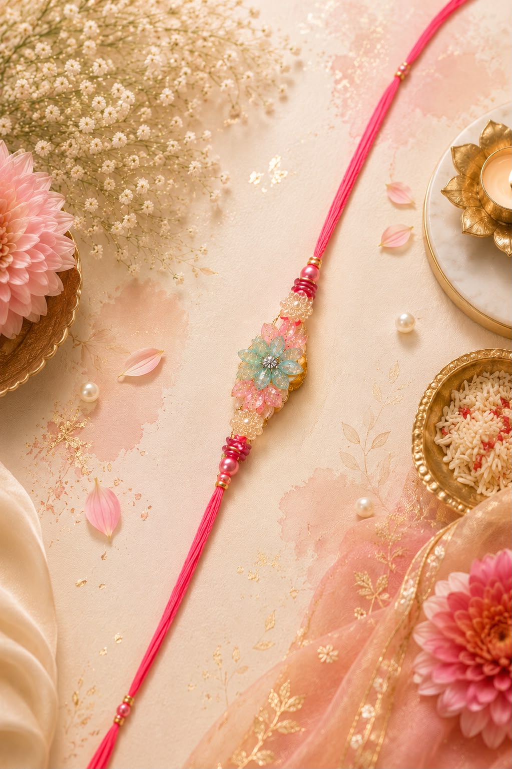 Pink Floral Designer Rakhi for Brother