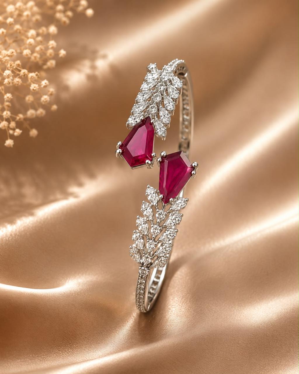 Ruby Red American Diamond Open Cuff Bracelet for Women