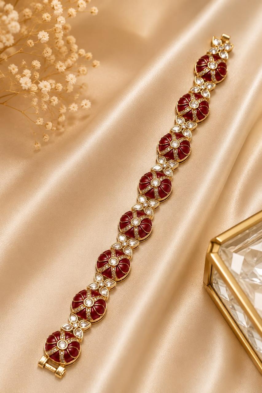 Luxury Kundan Floral Gold-Plated Bracelet for Women