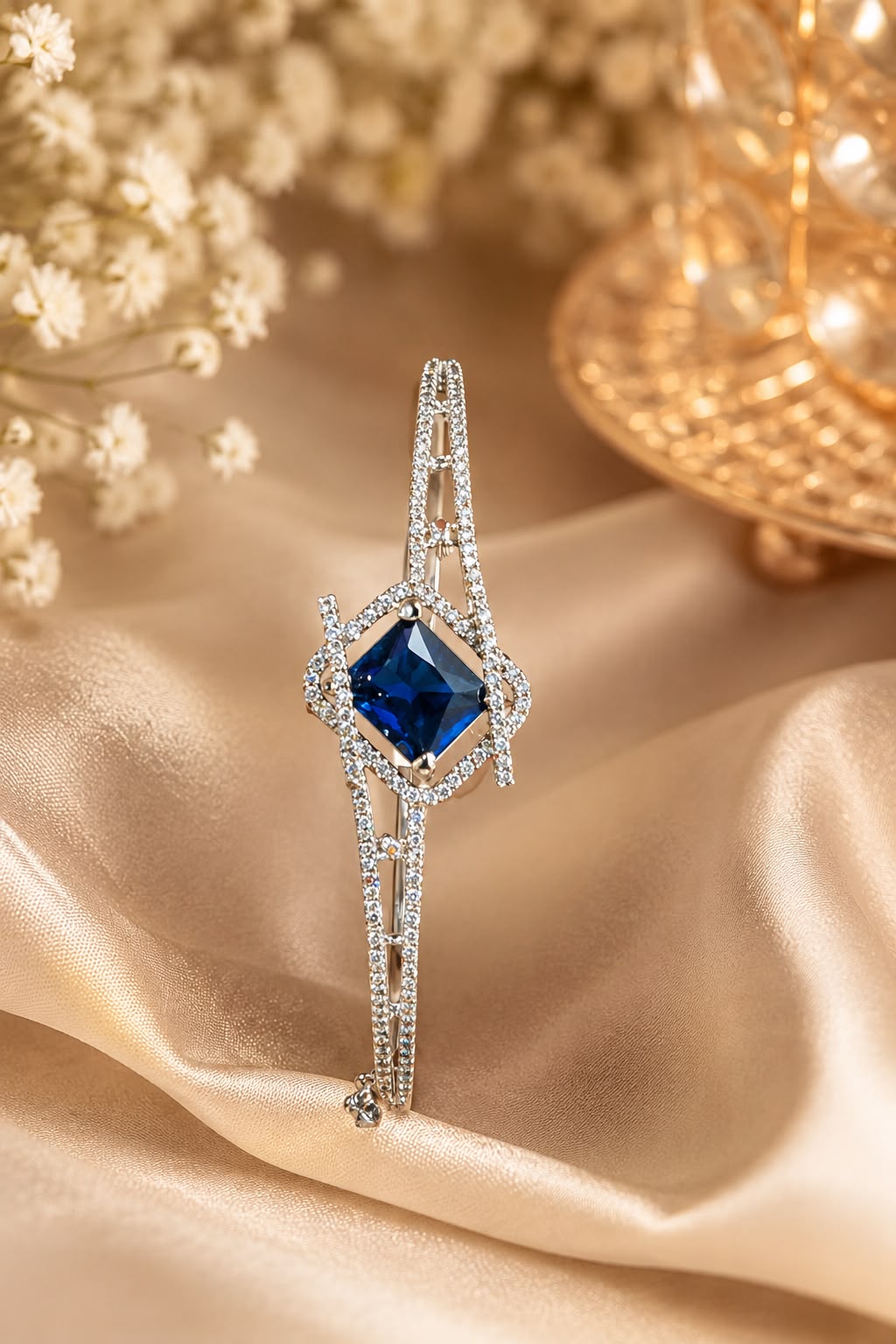 Luxury American Diamond Sapphire Blue Bracelet for Women