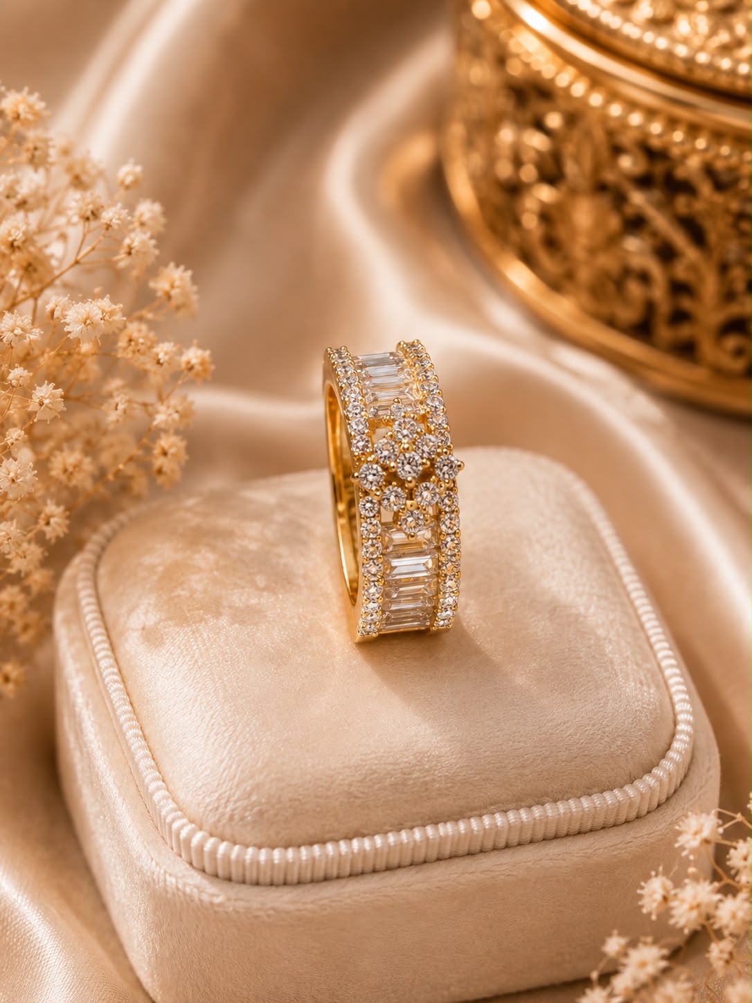 Golden Baguette Diamond Band Ring for Women