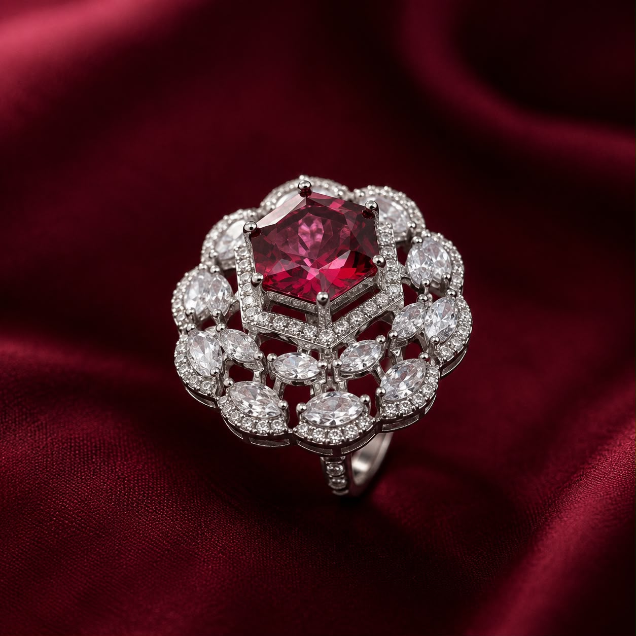 Luxury Ruby Red American Diamond Statement Ring for Women