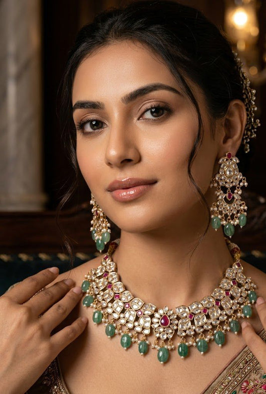 Mint Green Polki Kundan Necklace Set